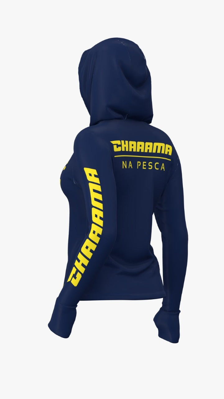 CAMISETA COM CAPUZ FEMININO - AZUL