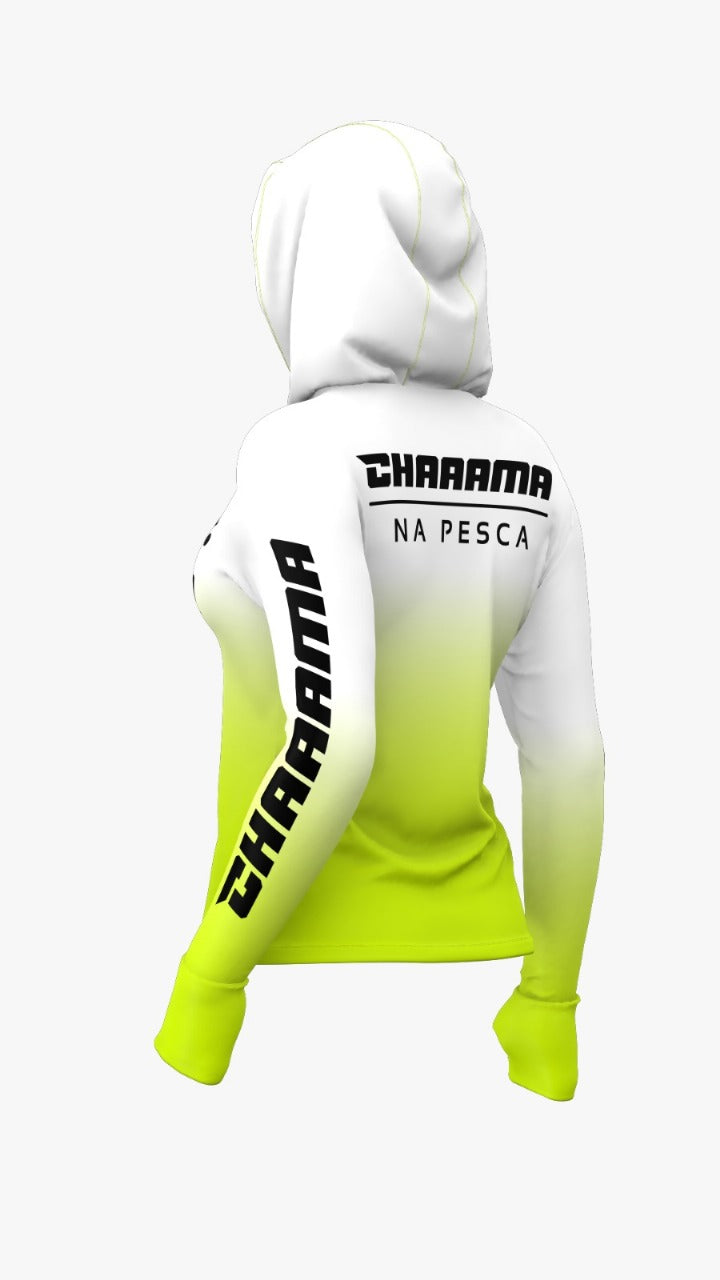 CAMISETA COM CAPUZ FEMININA - BRANCO NEON