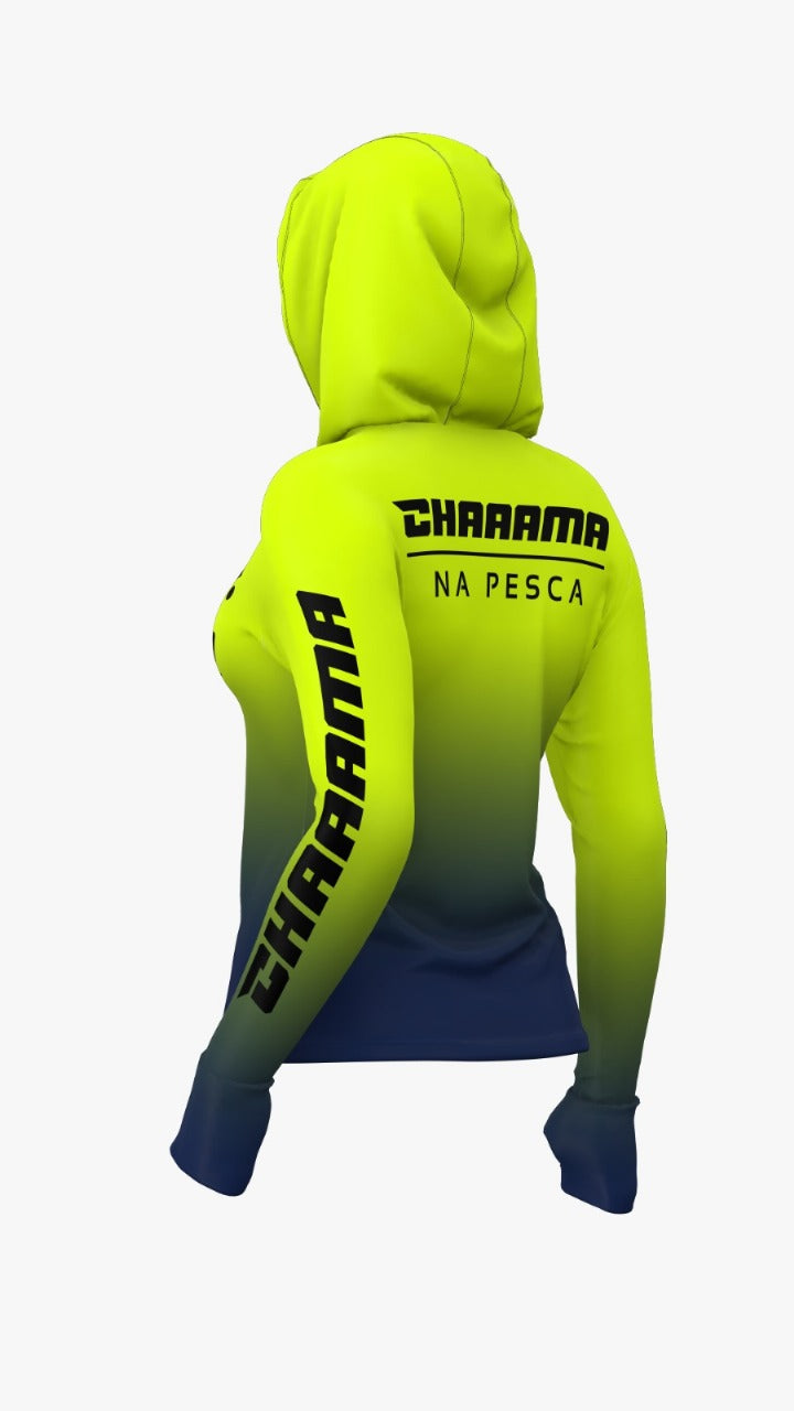 CAMISETA COM CAPUZ FEMININO - NEON MARINHO