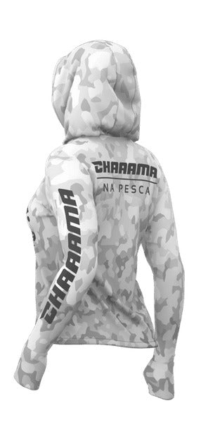 CAMISETA COM CAPUZ FEMININA - CAMUFLAGEM POLAR CINZA