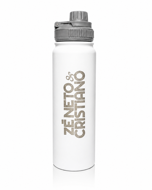 GARRAFA TÉRMICA INOX 570ML - COM TAMPA ROSQUEÁVEL -  COR BRANCO