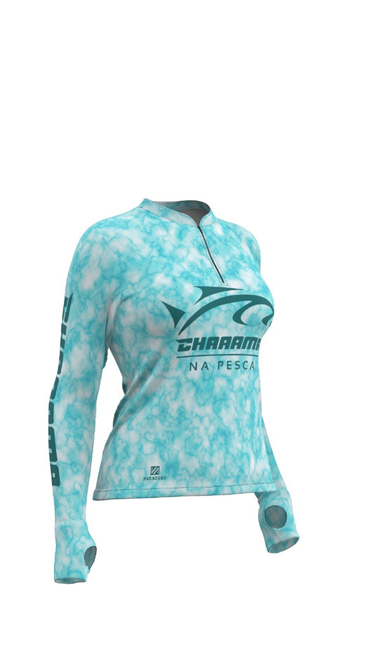 CAMISETA FEMININA - ÁGUA CRISTALINA AZUL MÁRMORE CLARO
