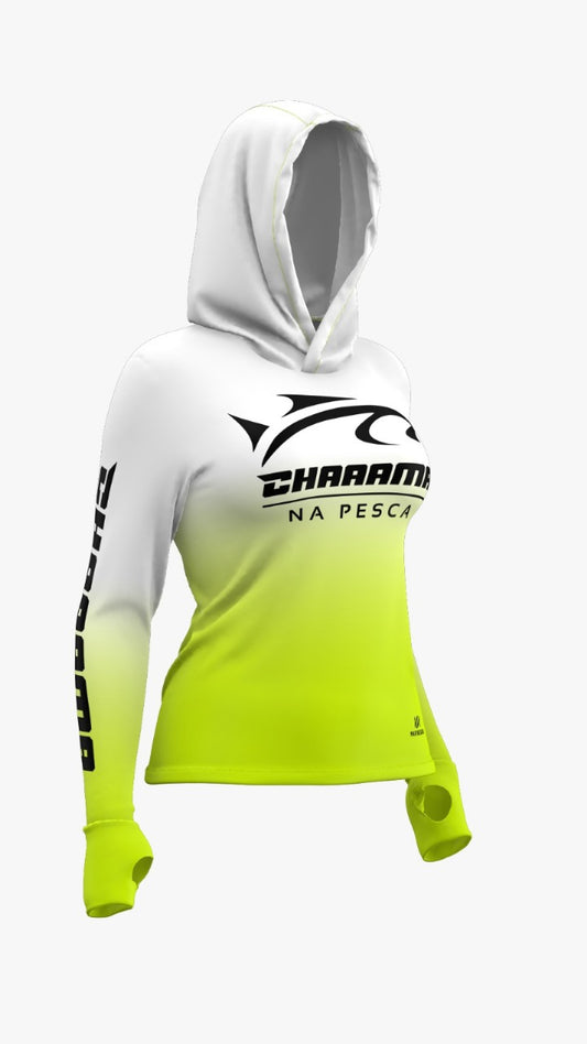 CAMISETA COM CAPUZ FEMININA - BRANCO NEON