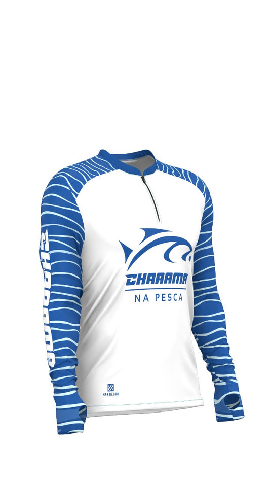 CAMISETA MASCULINA - CORRENTEZA BRANCA MANGA AZUL