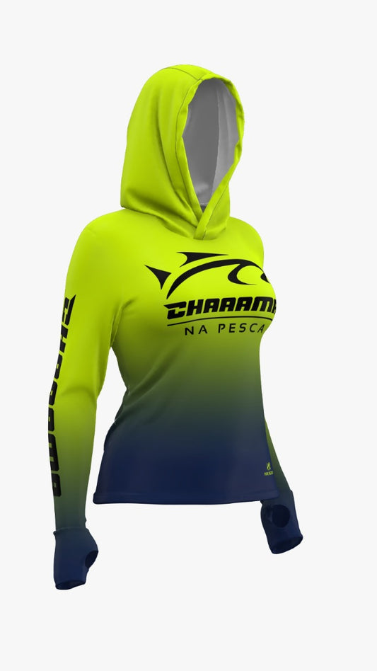 CAMISETA COM CAPUZ FEMININO - NEON MARINHO