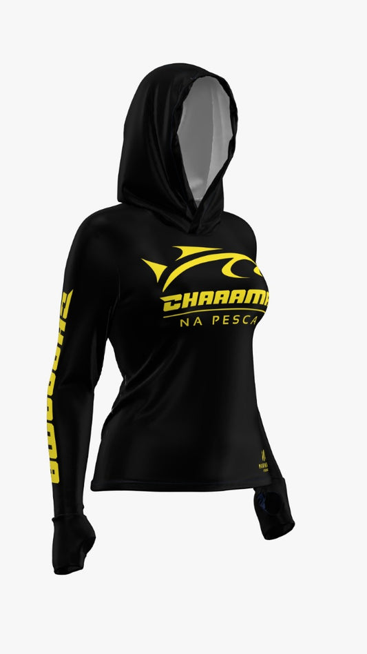CAMISETA COM CAPUZ FEMININO - PRETO