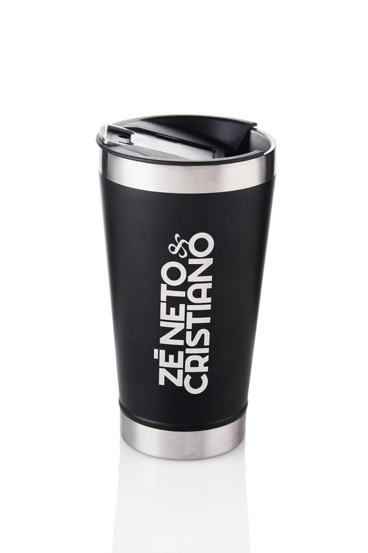 COPO TÉRMICO 500ML COM TAMPA E ABRIDOR - COR PRETO