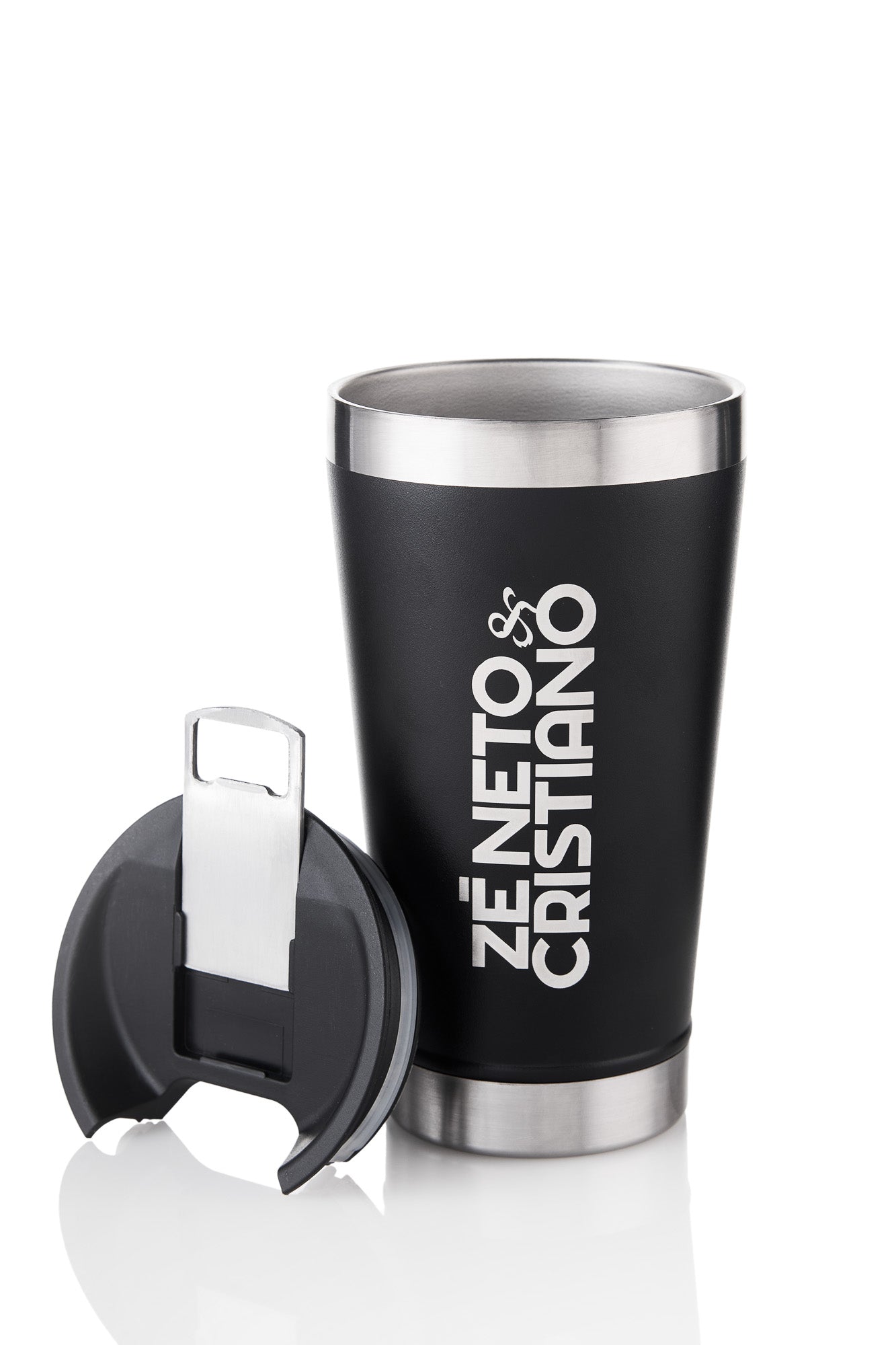 COPO TÉRMICO 500ML COM TAMPA E ABRIDOR - COR PRETO